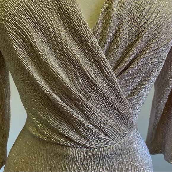 BHLDN Anthro Diedra Rose Gold Metallic Wrap Front Gown Floor Length Dress - Picture 12 of 16